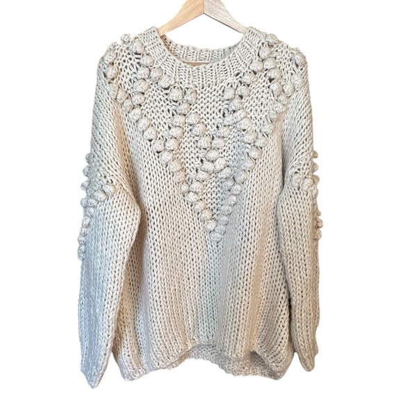 Amaryllis Chunky Bobble Open Knit Sweater Cream Oversized Pullover 2X/3X - Picture 2 of 8